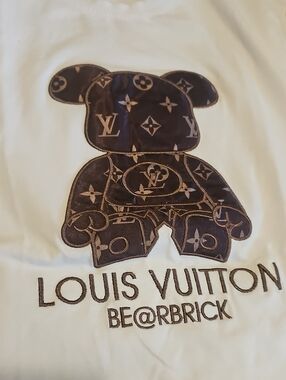 Louis Vuitton White Tee with Brown Monogram Bearbrick Graphic
